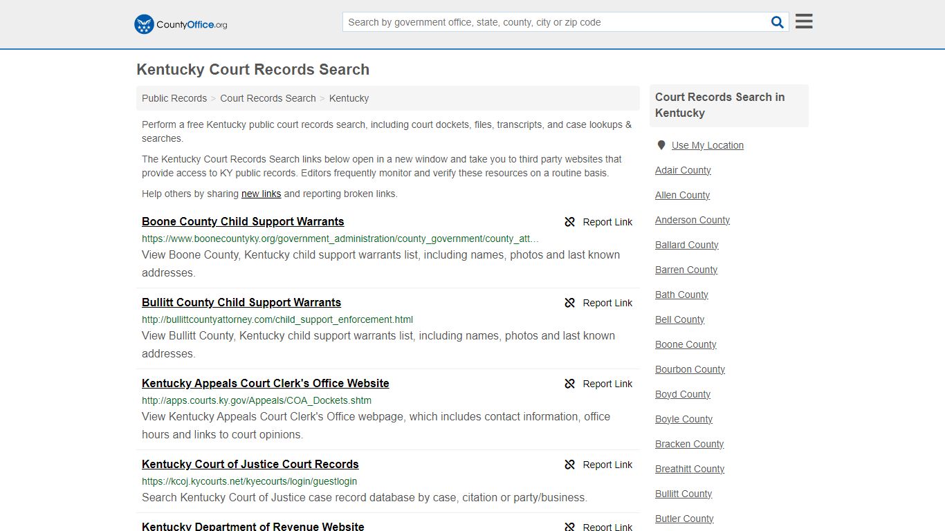 Kentucky Court Records Search - County Office